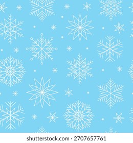 Vector decorative christmas pattern with gold colored geometric ornaments in shapes of snowflakes and stars on blue background - wrapping paper or background design