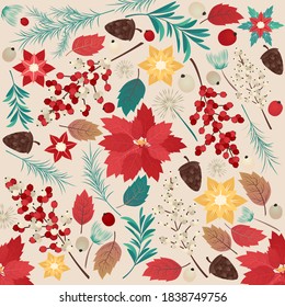 vector decorative christmas plants or floral template. christmas festive texture greetings card. winter holiday background.