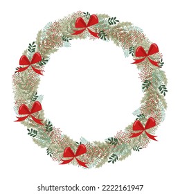 Vector decorative christmas wreath isolated on white background