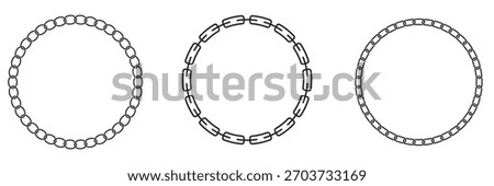 Vector decorative circular frame composed of chain. Texture chain round frame. Circle border chains silhouette. Chainlet design element. chain link vector symbol design element. Vector illustration.