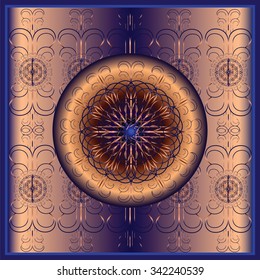 Vector decorative colorful pattern on  golden background in square