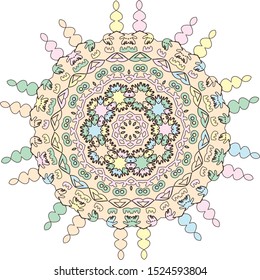 vector decorative colorful unicorn mandala art, a mix of geometrical shapes and repeated patterns, perfect for coloring book, pages, greeting card then henna tattoos. also used for yoga and meditation