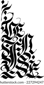 Vector decorative corner from elements of gothic font hand drawn by black ink. For design card, poster, invitation.