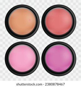 Vector decorative cosmetics set compact face powder blusher on white background isolated vector illustration.