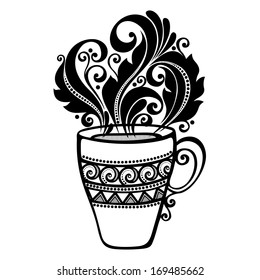 Vector Decorative Cup of Tea with Steam