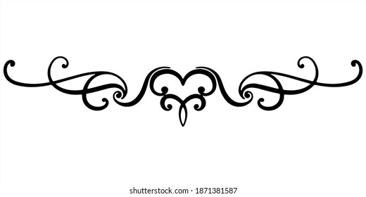 vector decorative curly Element of a thin black line with monograms and swirl. Element for advertising products, books, magazines, brochures, letters, business cards