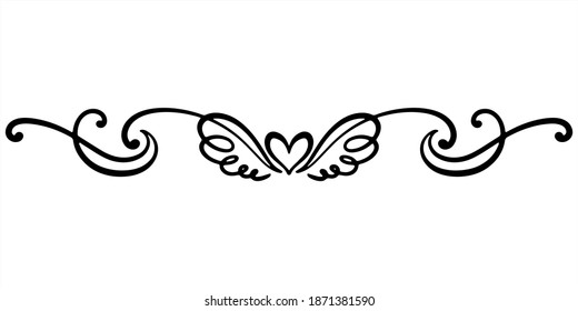 vector decorative curly Element of a thin black line with monograms and flourishes with a heart. Design for greeting products to your loved ones on holidays, Valentine's day, 8 March,  birthday