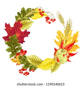 Vector decorative decor element for Harvest Season in a shape of a circle wreath with different floral elements