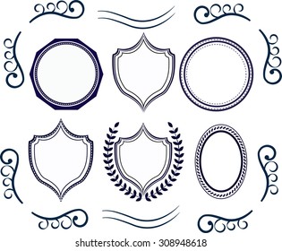 Vector decorative design elements. Set Of Calligraphic Vintage Ornate Elements For Design. Calligraphic decorative elements. Design elements, logos, identity, objects, labels, stamps and badges. 