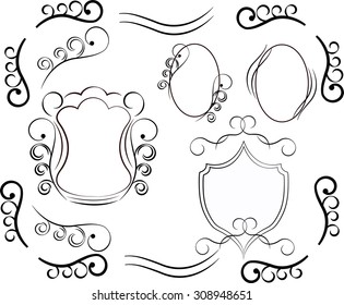 Vector decorative design elements. Set Of Calligraphic Vintage Ornate Elements For Design. Calligraphic decorative elements. Design elements, logos, identity, objects, labels, stamps and badges. 