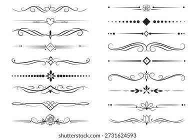 Divisores decorativos de Vector, marcos ornamentales, dibujos de líneas elegantes, divisores vintage, acentos florales, Elementos gráficos, patrones de Vector negro. Elementos para su diseño