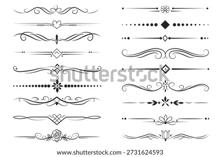 Vector decorative dividers, ornamental frames, elegant line drawings, vintage dividers, floral accents, graphic elements, black vector patterns. Elements for your design