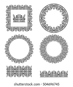 Vector Decorative Doodle Frames and Borders Seamless Brushes Set. Hand drawn ornate design elements collection. All used pattern brushes are included in brush palette.
