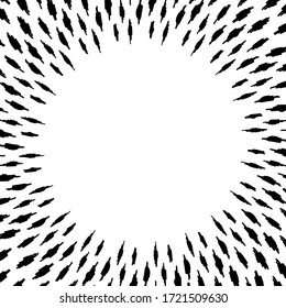 Vector decorative drawing of a round frame made of abstract black strokes. Template for a poster or label with space for text.