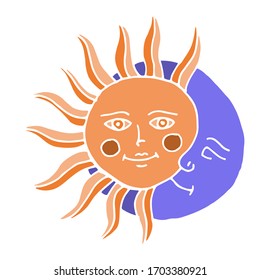 Dibujo decorativo vectorial del sol. Naturaleza. Dibujo, ilustración. 