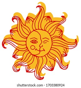 Vector decorative drawing of the sun. Nature. Sketch, illustration. 