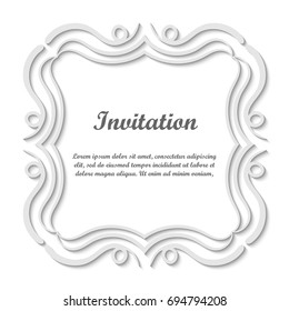Vector decorative element for design. Frame template with place for text. Fine floral border. Lace decor. Elegant art for birthday and greeting card, wedding invitation.