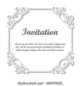 Vector decorative element for design. Frame template with place for text. Fine floral border. Lace decor. Elegant art for birthday and greeting card, wedding invitation.