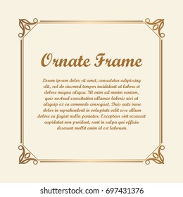 Vector decorative element for design. Frame template with place for text. Fine floral ornamental border. Lace decor. Elegant art for birthday and greeting card, wedding invitation. Ornate corners.