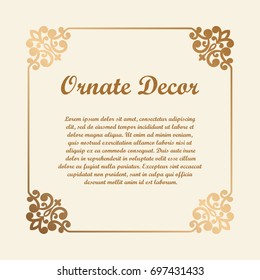 Vector decorative element for design. Frame template with place for text. Fine floral ornamental border. Lace decor. Elegant art for birthday and greeting card, wedding invitation. Ornate corners.