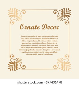 Vector decorative element for design. Frame template with place for text. Fine floral ornamental border. Lace decor. Elegant art for birthday and greeting card, wedding invitation. Ornate corners.