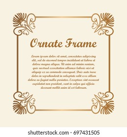 Vector decorative element for design. Frame template with place for text. Fine floral ornamental border. Lace decor. Elegant art for birthday and greeting card, wedding invitation. Ornate corners.