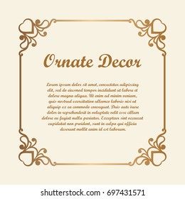 Vector decorative element for design. Frame template with place for text. Fine floral ornamental border. Lace decor. Elegant art for birthday and greeting card, wedding invitation. Ornate corners.