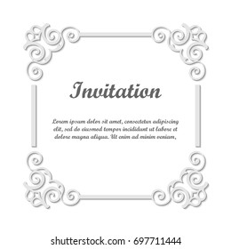 Vector decorative element for design. Frame template with place for text. Fine floral ornamental border. Lace decor. Elegant art for birthday and greeting card, wedding invitation. Ornate corners.