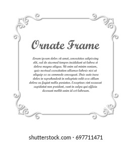 Vector decorative element for design. Frame template with place for text. Fine floral ornamental border. Lace decor. Elegant art for birthday and greeting card, wedding invitation. Ornate corners.
