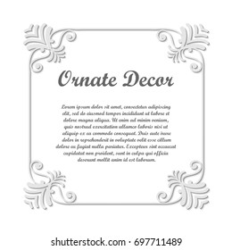 Vector decorative element for design. Frame template with place for text. Fine floral ornamental border. Lace decor. Elegant art for birthday and greeting card, wedding invitation. Ornate corners.