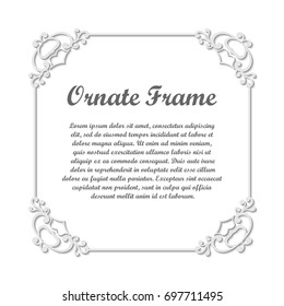 Vector decorative element for design. Frame template with place for text. Fine floral ornamental border. Lace decor. Elegant art for birthday and greeting card, wedding invitation. Ornate corners.