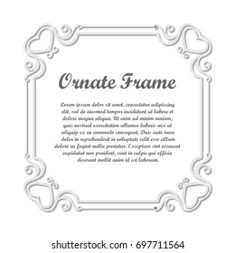 Vector decorative element for design. Frame template with place for text. Fine floral ornamental border. Lace decor. Elegant art for birthday and greeting card, wedding invitation. Ornate corners.