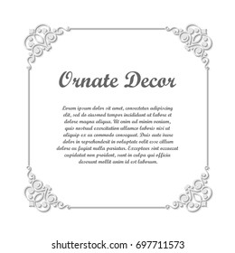 Vector decorative element for design. Frame template with place for text. Fine floral ornamental border. Lace decor. Elegant art for birthday and greeting card, wedding invitation. Ornate corners.