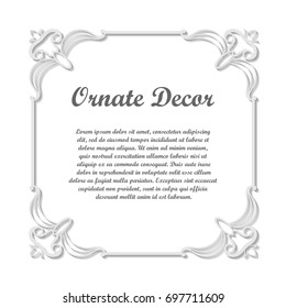 Vector decorative element for design. Frame template with place for text. Fine floral ornamental border. Lace decor. Elegant art for birthday and greeting card, wedding invitation. Ornate corners.