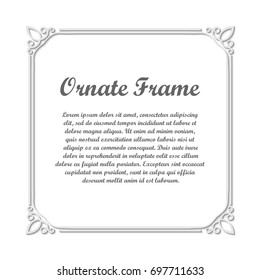 Vector decorative element for design. Frame template with place for text. Fine floral ornamental border. Lace decor. Elegant art for birthday and greeting card, wedding invitation. Ornate corners.