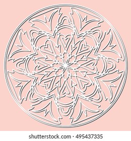 Vector decorative element mandala, snowflake, paper lace doily, snowflake, laser cut round ornament. 