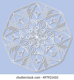 Vector decorative element mandala, snowflake, paper lace doily, laser cut round ornament.