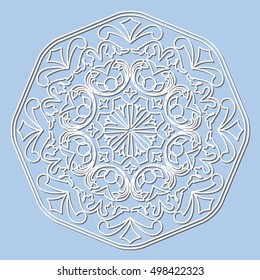 Vector decorative element mandala, snowflake, paper lace doily, laser cut round ornament.