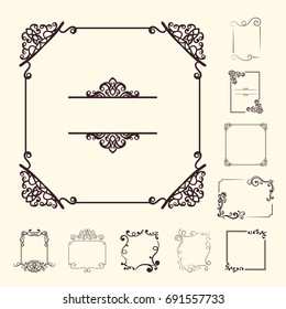 Vector decorative elements for design. Frame templates set. Fine floral borders. Lace decor. Elegant art for birthday and greeting card, wedding invitation.