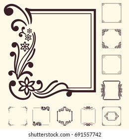 Vector decorative elements for design. Frame templates set. Fine floral borders. Lace decor. Elegant art for birthday and greeting card, wedding invitation.
