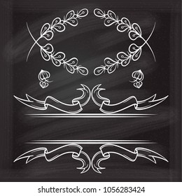 Vector decorative elements set on a chalkboard background. Vinrage and boho style.