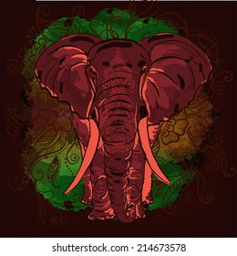 Vector Decorative Elephant on the Watercolor Blot