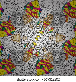 Vector decorative endless marine background. Fabric design. Seamless pattern with hand drawn funny fishes in sketch style. Vector illustration. Ocean fish on colored background.