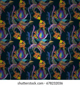 Vector decorative endless marine background. Fabric design. Seamless pattern with hand drawn funny fishes in sketch style.