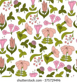 Vector decorative ethnic flowers seamless pattern. Tropical flowers. Pastel spring colors