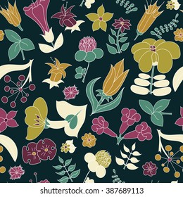 Vector decorative ethnic flowers seamless pattern. Tropical flowers. Spring background