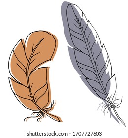 Dibujo de plumas decorativas vectoriales. Abstracción, set. Dibujo, ilustración.
