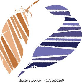 Vector decorative feather sketch. Abstraction, set. Sketch, illustration.