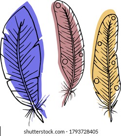 Vektordekorative Federskizze. Abstraktion, Set. Skizze, Illustration.