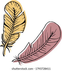 Vector decorative feather sketch. Abstraction, set. Sketch, illustration.